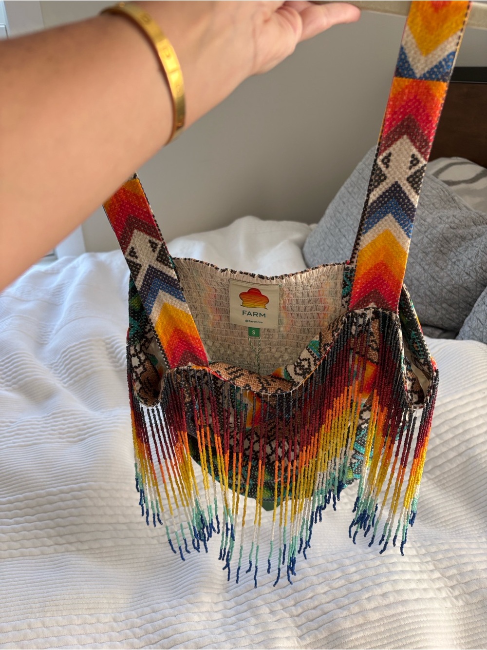 Farm Rio Rainbow Beaded Fringe Awavena Crop Top sz S small NWT